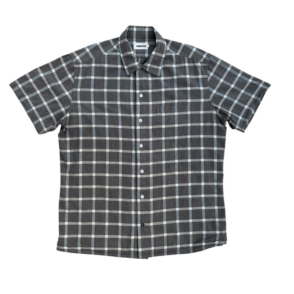 Taylor Stitch Jack Short Sleeved Organic Cotton Charcoal Plaid Shirt 42